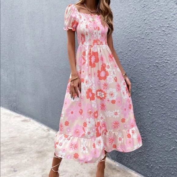 Boho floral print tie back A line dress - Picture 2 of 8